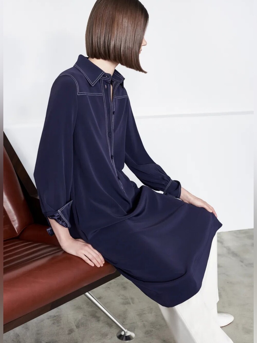 Co Navy White Stich Midi Dress M